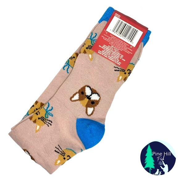 2 PAIR Dog Cat Knee High Socks Womens 5 - 9 Bulldog Puppy Kitten Tan Blue NWT - Picture 2 of 4